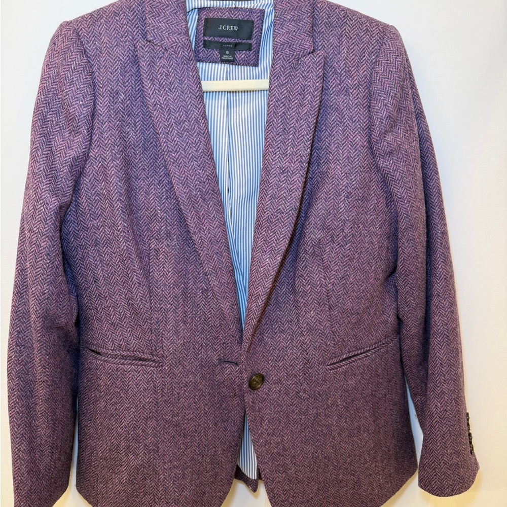 J.Crew Parke Blazer in Purple Herringbone English Wool Jacket 8 EUC - Picture 2 of 7